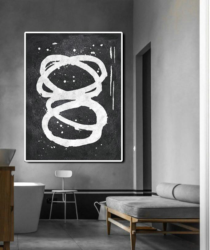 Original Abstract Painting Extra Large Canvas Art,Black And White Minimal Painting On Canvas - Abstract Art Decor,Contemporary Painting
